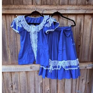 Vintage Fashions by Bettye blue white lace SKIRT BLOUSE Square Dance Western 2